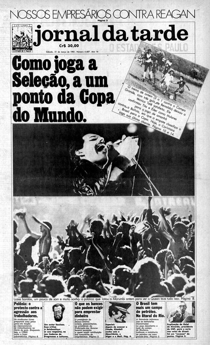 Queen dividiu a capa do Jornal da Tarde com a Seleção Brasileira | Imagem: reprodução
