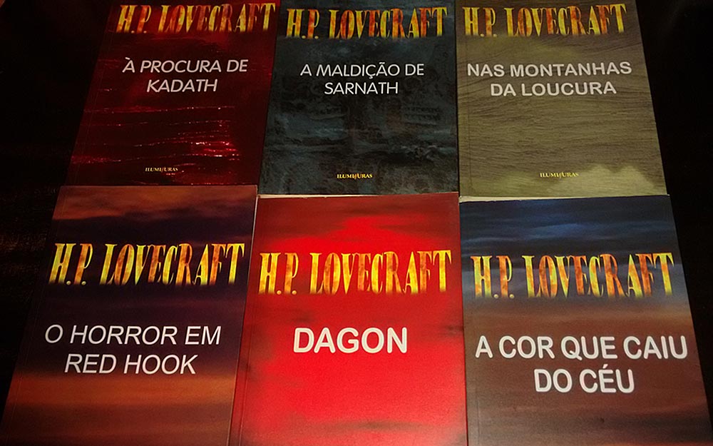 Os seis livros com os contos de Lovecraft, da editora Iluminuras | Foto: arquivo pessoal