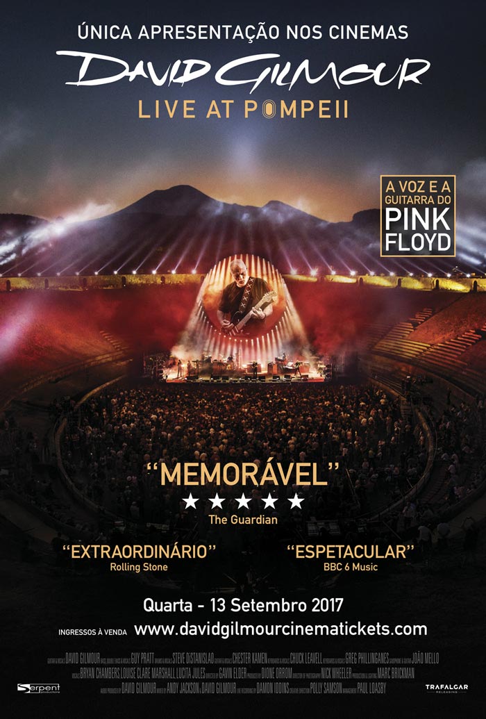 "David Gilmour Live At Pompeii" será exibido apenas no dia 13 de setembro | Imagem: divulgação