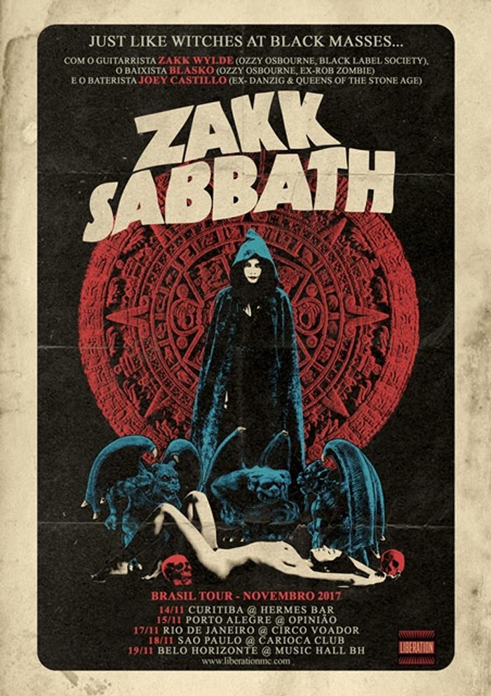 Cartaz dos shows do Zack Sabbath no Brasil | Imagem: divulgação
