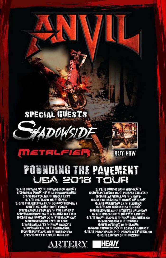 Turnê do Anvil com Shadowside e Metalfier como convidados especiais | Imagem: divulgação