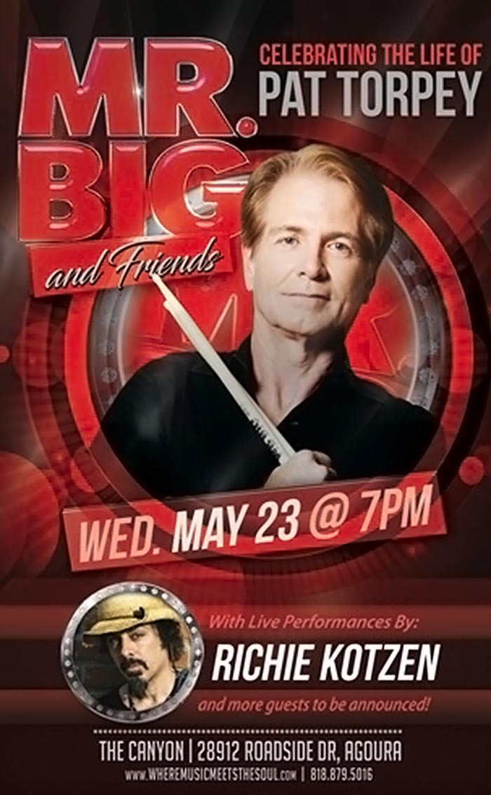 Cartaz de "Mr.Big & Friends Celebrate The Life Of Pat Torpey Tickets", tributo a Pat Torpey