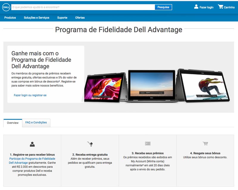 Para participar do Programa Dell Advantage e receber os descontos, o cliente deve fazer o registro gratuito | Imagem: reprodução