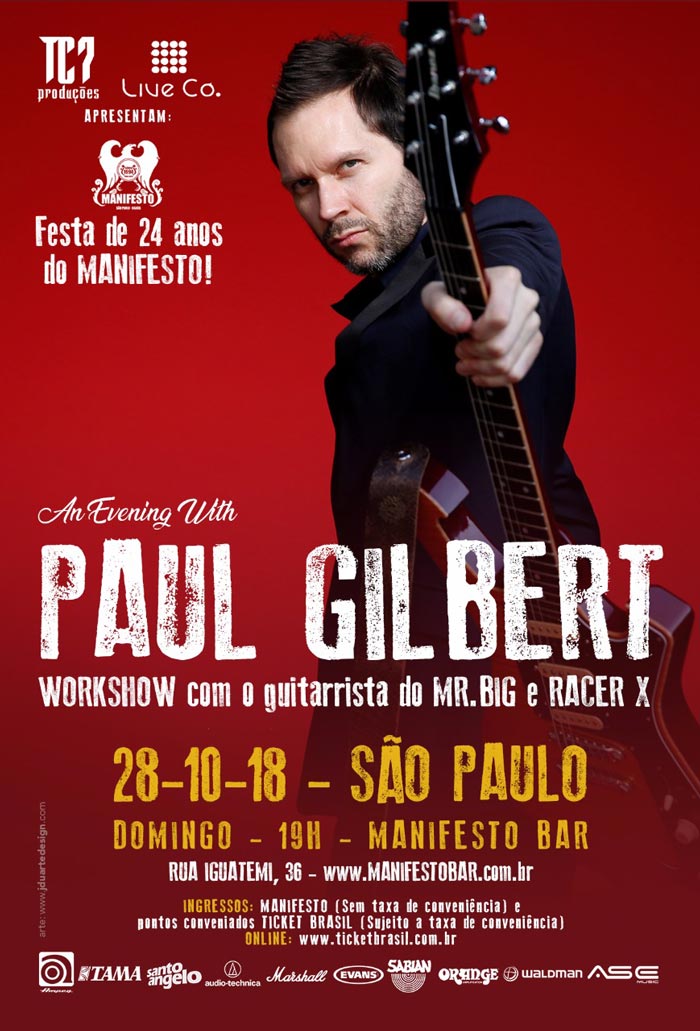 Paul Gilbert se apresentará no dia 28 de outubro no Manifesto Bar | Foto: divulgação